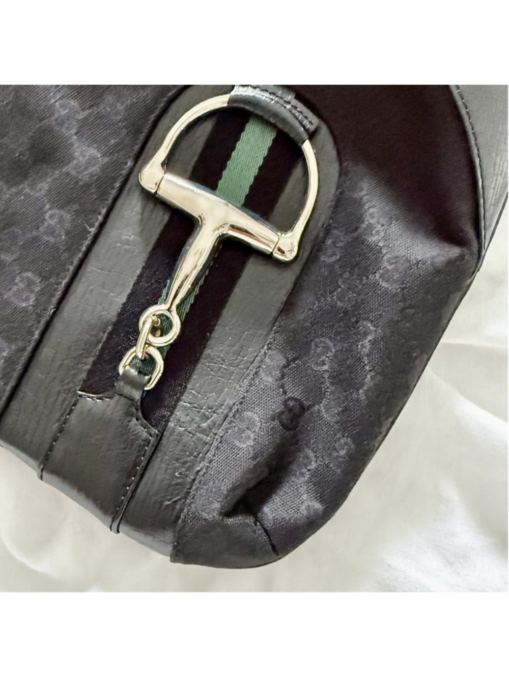 Authentic Gucci Vintage Black GG Monogram Horsebit Hobo Shoulder Bag, Dust Bag - Picture 7 of 14